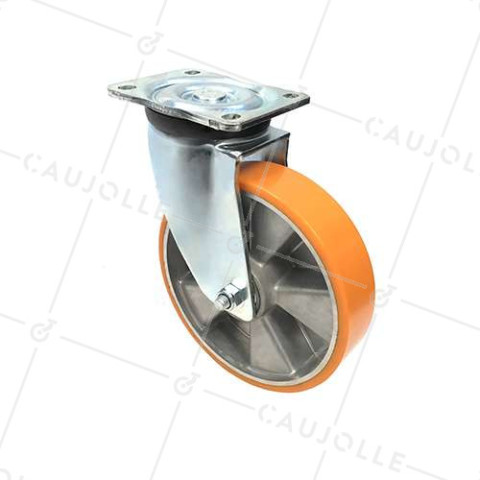 Industrial polyurethane swivel caster wheel, aluminum rim, 200 mm diameter, 800 kg load capacity - S78AR 200 • Caujolle