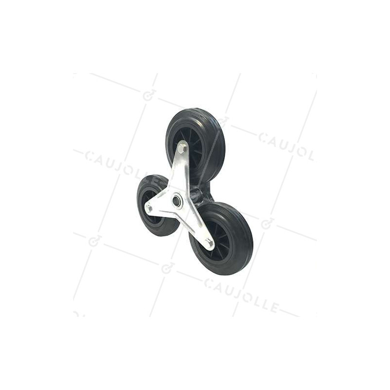 SUPPORT 3 ROUES EN CAOUTCHOUC NOIR POUR DIABLE ESCALIER CHARGE 200 KG AXE 20 MM BILLES