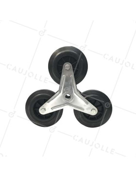 SUPPORT 3 ROUES EN CAOUTCHOUC NOIR POUR DIABLE ESCALIER CHARGE 200 KG AXE 20 MM BILLES
