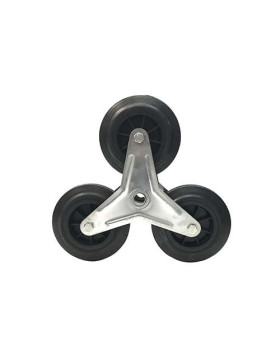 SUPPORT 3 ROUES EN CAOUTCHOUC NOIR POUR DIABLE ESCALIER CHARGE 200 KG AXE 20 MM BILLES