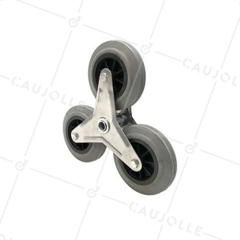 3 WHEEL ASSEMBLY IN NON-MARKING RUBBER FOR A STAIR TROLLEY BORE 20 MM WITH BEARINGS • Caujolle