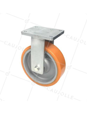 FIXED GOODS HANDLING CASTOR IN CAST IRON AND STEC POLYURETHANE DIAMETER 250 MM MAX LOAD 1800 KG - STEC 250 FIXE • Caujolle