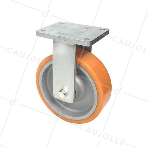 FIXED GOODS HANDLING CASTOR IN CAST IRON AND STEC POLYURETHANE DIAMETER 250 MM MAX LOAD 1800 KG - STEC 250 FIXE • Caujolle