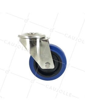 Swivel castor wheel STAINLESS STEEL 100 mm diameter supple rubber 
