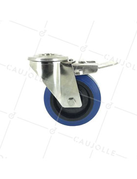 Swivel castor wheel STAINLESS STEEL 100 mm diameter supple rubber 