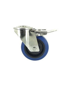 ROULETTE À OEIL À FREIN INOX EN CAOUTCHOUC ÉLASTIQUE DIAMÈTRE 100 MM CHARGE 150 KG À FIXATION DE 12 MM - INOXO100 BLEUE AF