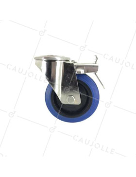 ROULETTE À OEIL À FREIN INOX EN CAOUTCHOUC ÉLASTIQUE DIAMÈTRE 100 MM CHARGE 150 KG À FIXATION DE 12 MM - INOXO100 BLEUE AF