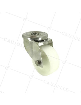 STAINLESS STEEL AND NYLON CASTOR WITH CENTRAL EYE DIAMETER 80 MM 150 KG MAX LOAD - INOX O 80 • Caujolle