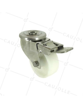 ROULETTE À OEIL À FREIN INOX EN NYLON DIAMÈTRE 80 MM CHARGE 150 KG À FIXATION DE 12 MM - INOX O 80AF • Caujolle