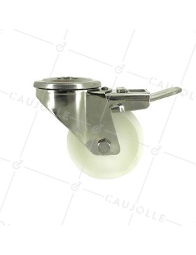 ROULETTE À OEIL À FREIN INOX EN NYLON DIAMÈTRE 80 MM CHARGE 150 KG À FIXATION DE 12 MM - INOX O 80AF