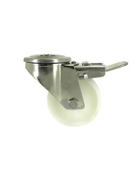 ROULETTE À OEIL À FREIN INOX EN NYLON DIAMÈTRE 80 MM CHARGE 150 KG À FIXATION DE 12 MM - INOX O 80AF