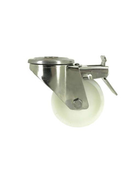 ROULETTE À OEIL À FREIN INOX EN NYLON DIAMÈTRE 80 MM CHARGE 150 KG À FIXATION DE 12 MM - INOX O 80AF