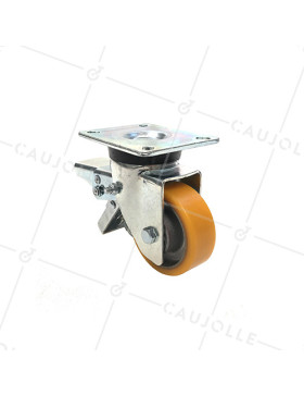 BRAKED SWIVEL CASTOR IN POLYURETHANE DIAMETER 80 MM MAX LOAD 180 KG - S74AR 80AF  • Caujolle