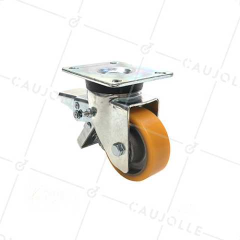 BRAKED SWIVEL CASTOR IN POLYURETHANE DIAMETER 80 MM MAX LOAD 180 KG - S74AR 80AF  • Caujolle