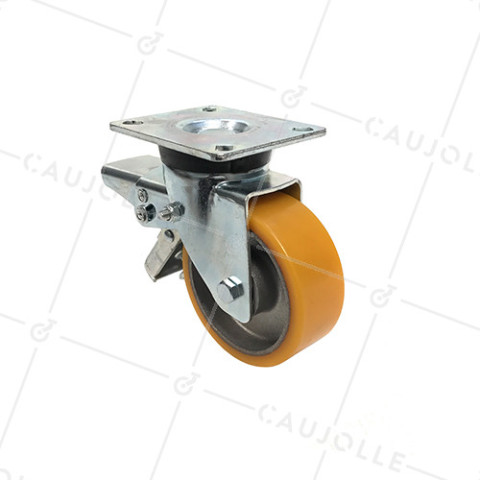 POLYURETHANE SWIVEL CASTOR WITH ALUMINIUM RIM DIAMETER 100 MM MAX LOAD 200 KG - S74AR 100AF • Caujolle