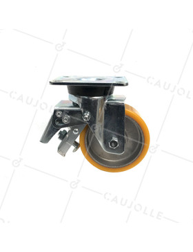 ROULETTE PIVOTANTE EN POLYURÉTHANE JANTE ALUMINIUM DIAMÈTRE 80 MM CHARGE 180KG - S74AR 80