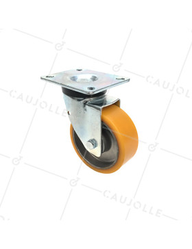 POLYURETHANE SWIVEL CASTOR WITH ALUMINIUM RIM DIAMETER 100 MM MAX LOAD 200 KG - S74AR 100 • Caujolle