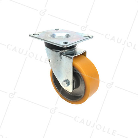 POLYURETHANE SWIVEL CASTOR WITH ALUMINIUM RIM DIAMETER 100 MM MAX LOAD 200 KG - S74AR 100 • Caujolle