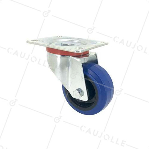 SWIVEL CASTOR IN SUPPLE RUBBER 80 MM DIAMETER MAX LOAD 130 KG • Caujolle