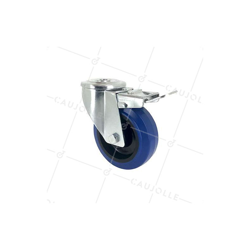 ROULETTE À OEIL À FREIN EN CAOUTCHOUC SUPER ÉLASTIQUE DIAMÈTRE 100 MM CHARGE 120 KG À FIXATION DE 12 MM - S06NS100AF