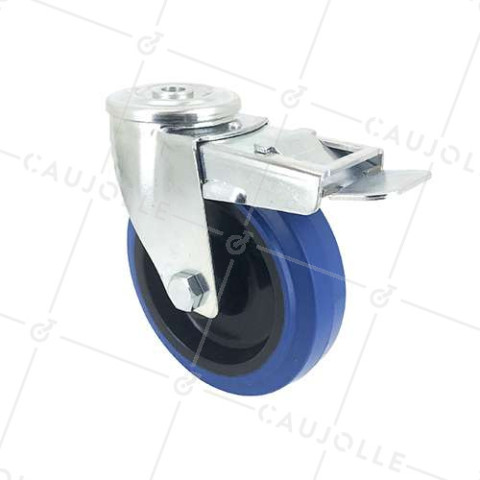 ROULETTE À OEIL À FREIN EN CAOUTCHOUC SUPER ÉLASTIQUE DIAMÈTRE 125 MM CHARGE 130 KG À FIXATION DE 12 MM - S06NS125AF • Caujolle