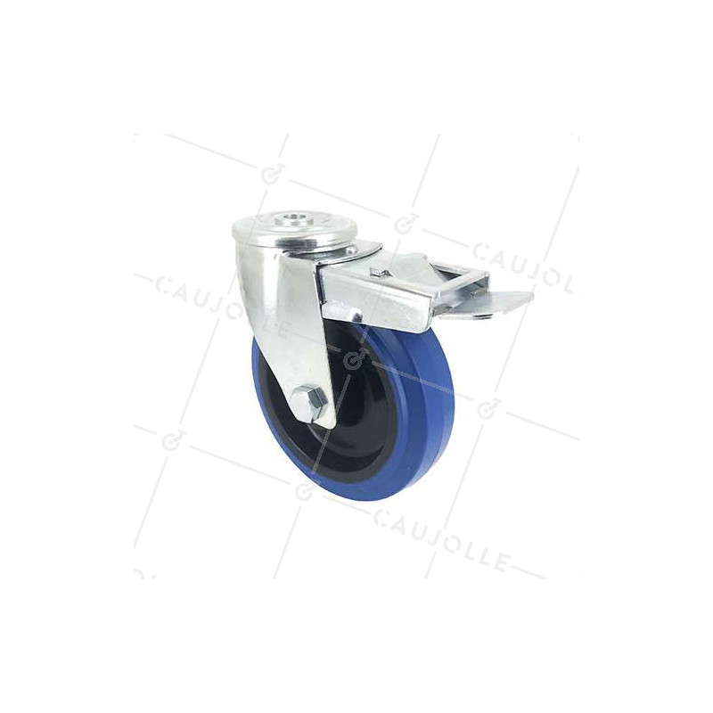 ROULETTE À OEIL À FREIN EN CAOUTCHOUC SUPER ÉLASTIQUE DIAMÈTRE 125 MM CHARGE 130 KG À FIXATION DE 12 MM - S06NS125AF