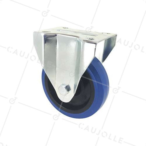 INDUSTRIAL RUBBER NON-MARKING FIXED-POSITON FLIGHT CASE CASTER WHEEL, 125 MM DIAMETER, 120 KG LOAD CAPACITY - S7NS100BLEUE • Caujolle