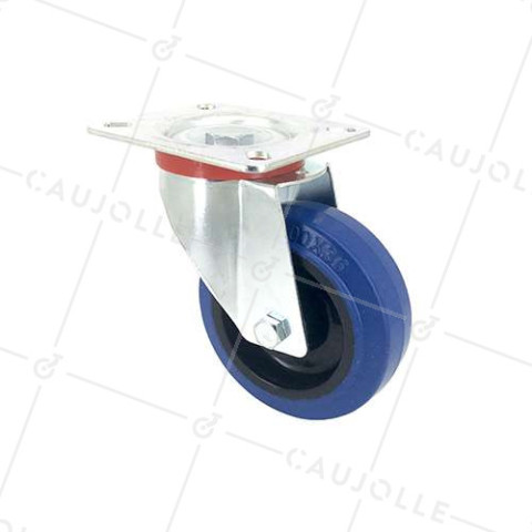INDUSTRIAL RUBBER NON-MARKING FIXED-POSITION FLIGHT CASE CASTER WHEEL, 100 MM DIAMETER, 120 KG LOAD CAPACITY - S2NS100BLEUE • Caujolle