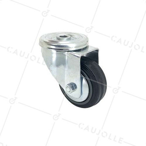 ROULETTE CLASSIQUE DE MANUTENTION À OEIL CAOUTCHOUC DIAMÈTRE 80 MM CHARGE 65 KG À FIXATION DE 12 MM - S06C80 • Caujolle