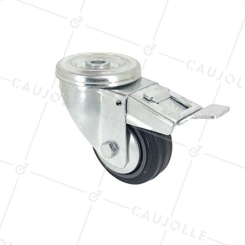 ROULETTE CLASSIQUE DE MANUTENTION À OEIL À FREIN CAOUTCHOUC DIAMÈTRE 80 MM CHARGE 65 KG À FIXATION DE 12 MM- S06C80AF • Caujolle