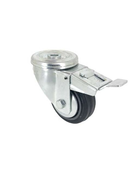 Rubber castor wheel with plate and brake 80 mm diameter S2C 