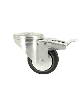 Rubber castor wheel with plate and brake 80 mm diameter S2C 