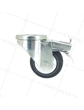 Rubber castor wheel with plate and brake 80 mm diameter S2C 