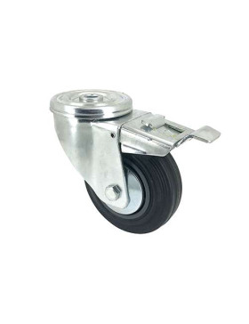 Rubber castor wheel with plate and brake 80 mm diameter S2C 