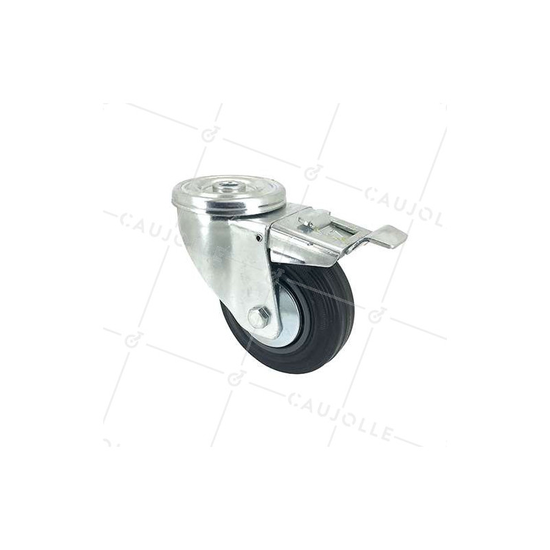 Rubber castor wheel with plate and brake 80 mm diameter S2C 