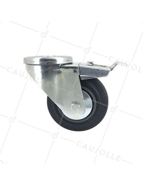 Rubber castor wheel with plate and brake 80 mm diameter S2C 