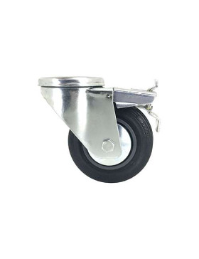 Rubber castor wheel with plate and brake 80 mm diameter S2C 