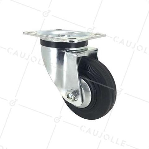 REINFORCED RUBBER CASTOR WITH FIXING PLATE DIAMETER 125 MM MAX LOAD 200 KG - S74C125  • Caujolle
