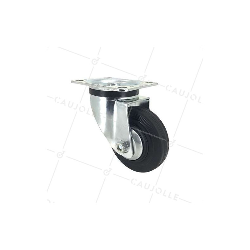 ROULETTE RENFORCEE À PLATINE CAOUTCHOUC DIAMETRE 125 MM CHARGE 200 KG - S74C125