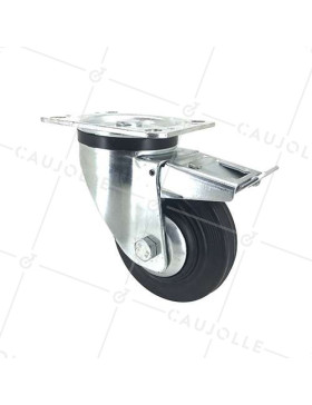 REINFORCED RUBBER INDUSTRIAL CASTOR WITH BRAKE DIAMETER 125 MM MAX LOAD 200 KG - S74C125AF • Caujolle