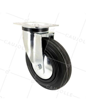 RUBBER INDUSTRIAL CASTOR WITH FIXING PLATE DIAMETER 200 MM MAX LOAD 200 KG - S74C200 • Caujolle
