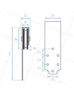 MONTURE DE PORTAIL SUSPENDU À GORGE CARRÉE DIAMÈTRE 60 MM POUR RAIL DE 10 MM CHARGE 250 KG 