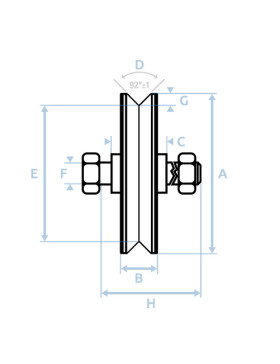 ROUE DE PORTAIL LARGE DIAMÈTRE 120 MM POUR RAIL TRIANGULAIRE UNIVERSEL CHARGE 600 KG AXE 14 MM