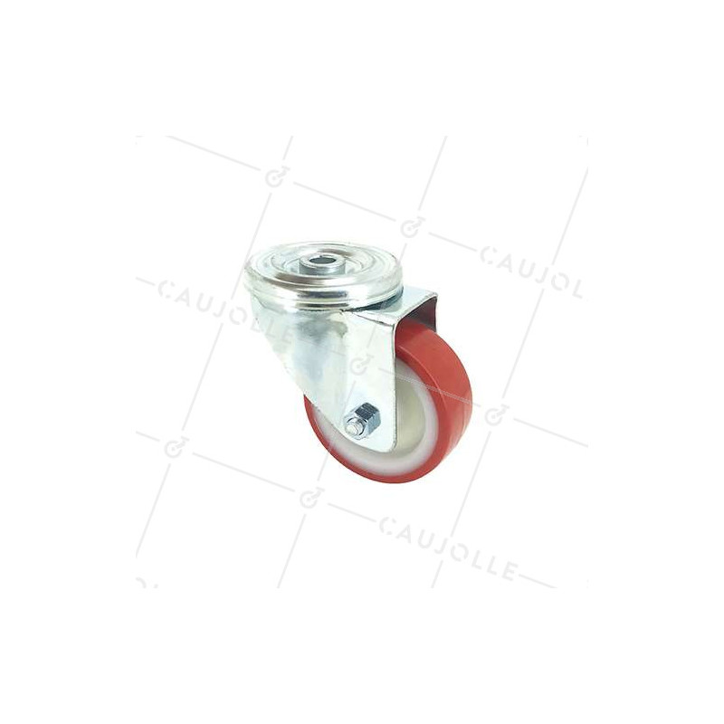 ROULETTE DE MANUTENTION  À OEIL EN POLYURÉTHANE ROUGE DIAMÈTRE 80 MM CHARGE 100 KG À FIXATION DE 12 MM - S06NP 80