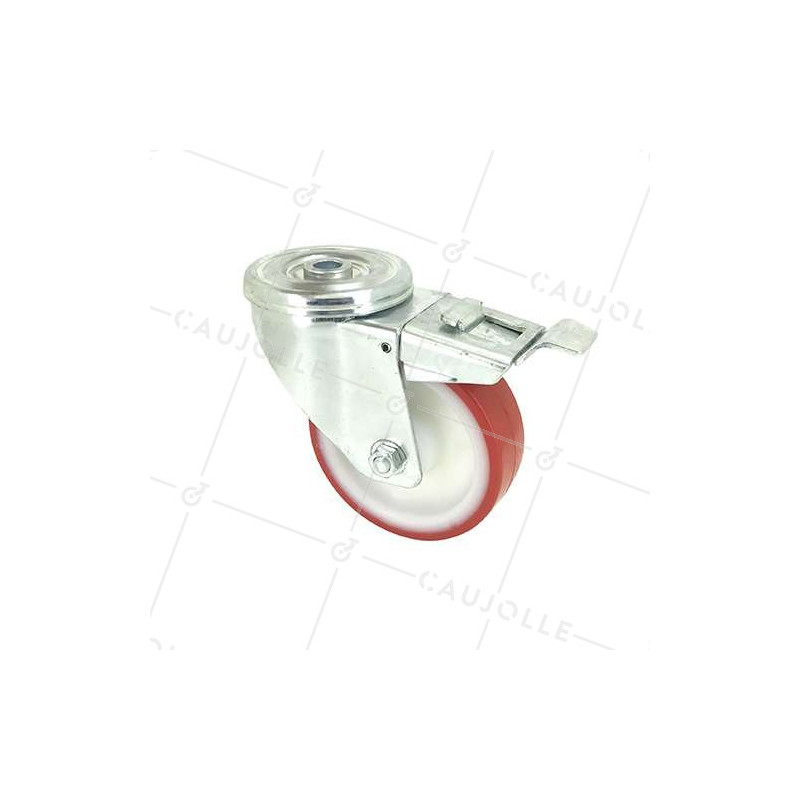 ROULETTE DE MANUTENTION À OEIL À FREIN EN POLYURÉTHANE ROUGE DIAMÈTRE 100 MM CHARGE 120 KG À FIXATION DE 12 MM - S06NP 100AF