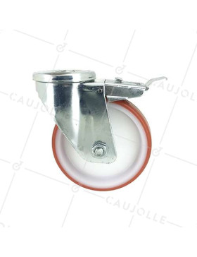 ROULETTE DE MANUTENTION À OEIL À FREIN EN POLYURÉTHANE ROUGE DIAMÈTRE 125 MM CHARGE 120 KG À FIXATION DE 12 MM - S06NP 125AF