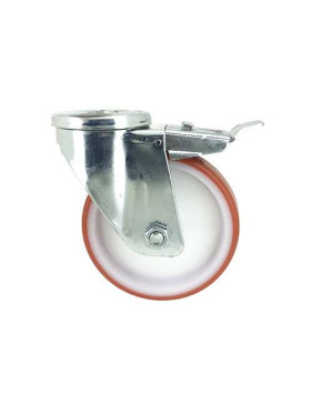 ROULETTE DE MANUTENTION À OEIL À FREIN EN POLYURÉTHANE ROUGE DIAMÈTRE 125 MM CHARGE 120 KG À FIXATION DE 12 MM - S06NP 125AF