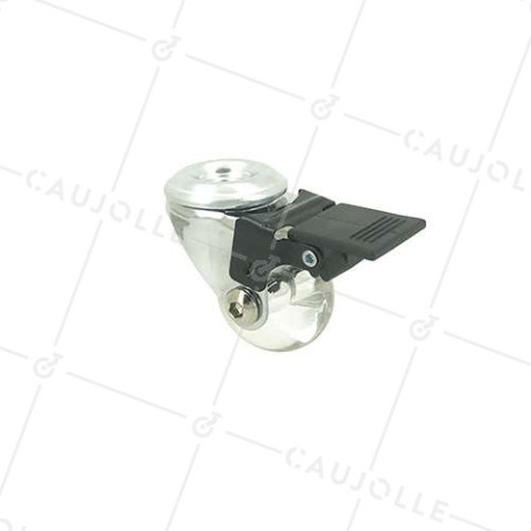 ROULETTE DESIGN PIVOTANTE À OEIL À FREIN TRANSPARENTE SOUPLE DIAMÈTRE 35MM CHARGE 35KG  À FIXATION DE 10 MM - S140TR 35OAF • Caujolle