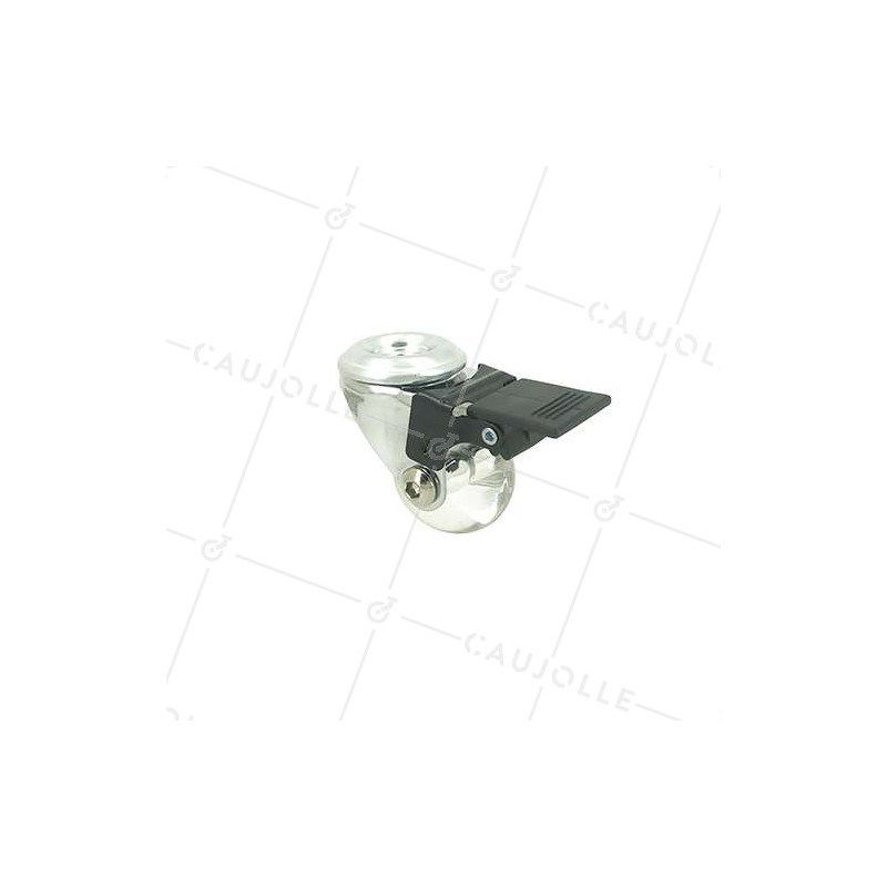 ROULETTE DESIGN PIVOTANTE À OEIL À FREIN TRANSPARENTE SOUPLE DIAMÈTRE 35MM CHARGE 35KG  À FIXATION DE 10 MM - S140TR 35OAF