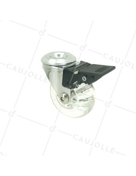 Castor SWIVEL DESIGN WITH EYE SOFT TRANSPARENT BRAKE DIAMETER 50 MM LOAD 40KG WITH 10 MM FIXING - S140TR 50OAF • Caujolle